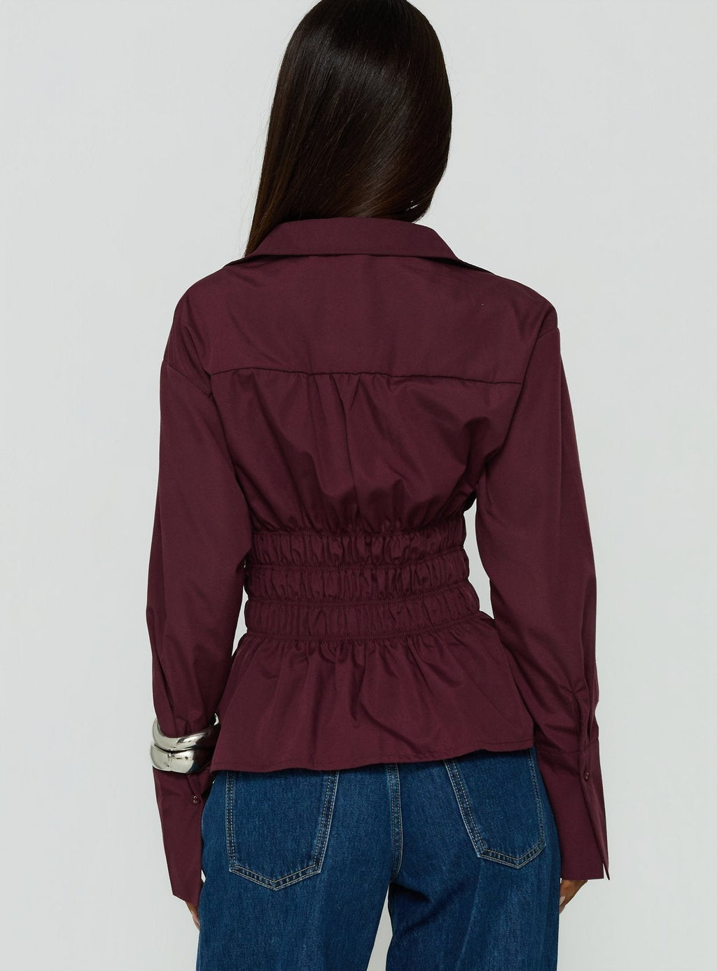 As You Are Shirred Button Up Top Cherry