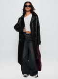 For The Fame Faux Leather Trench Coat Black