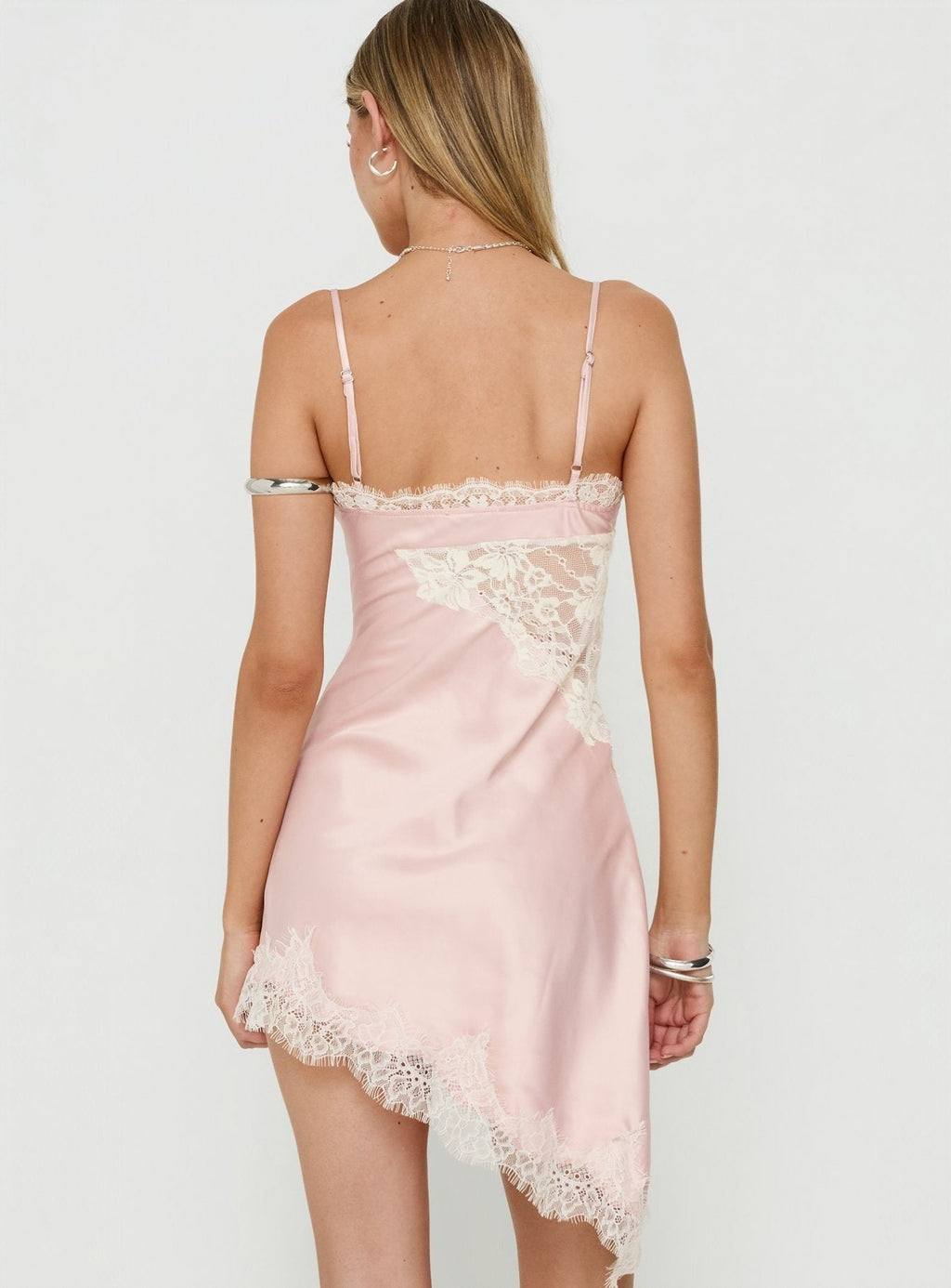 Raines Asymmetrical Lace Mini Dress Pink