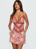 Orithia Lace Trim Romper Red / Pink Leopard