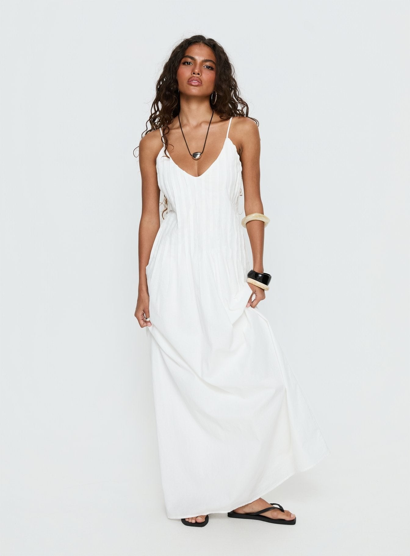 Adriela Pleat Maxi Dress White