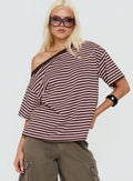 Settle Down One Shoulder Top Pink / Chocolate Stripe