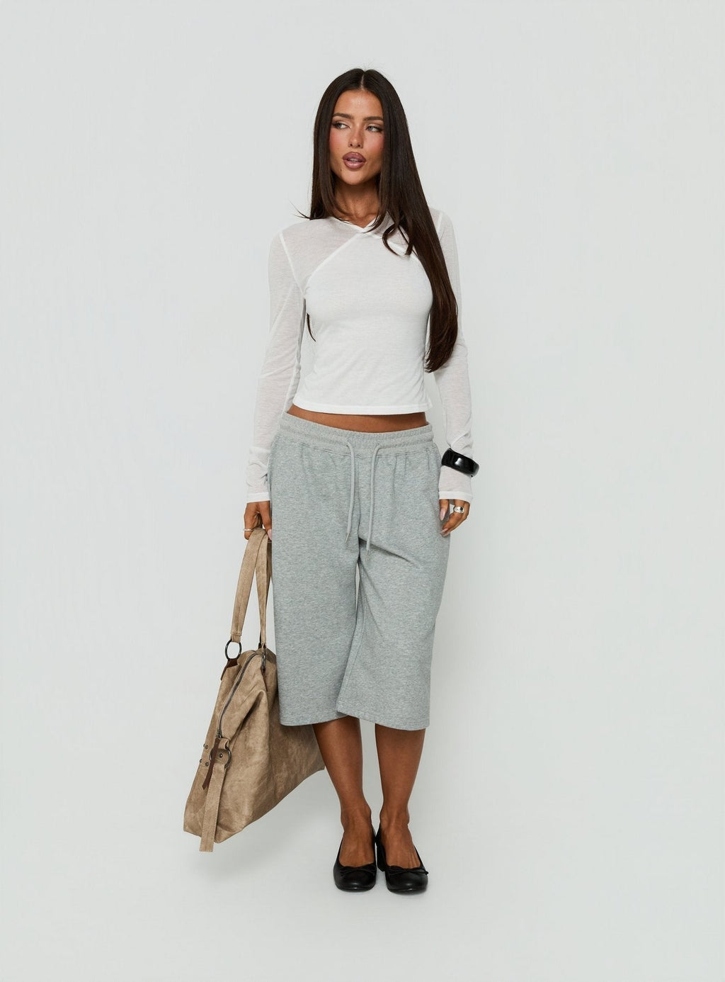 Deila Layered V Neck Long Sleeve Top White