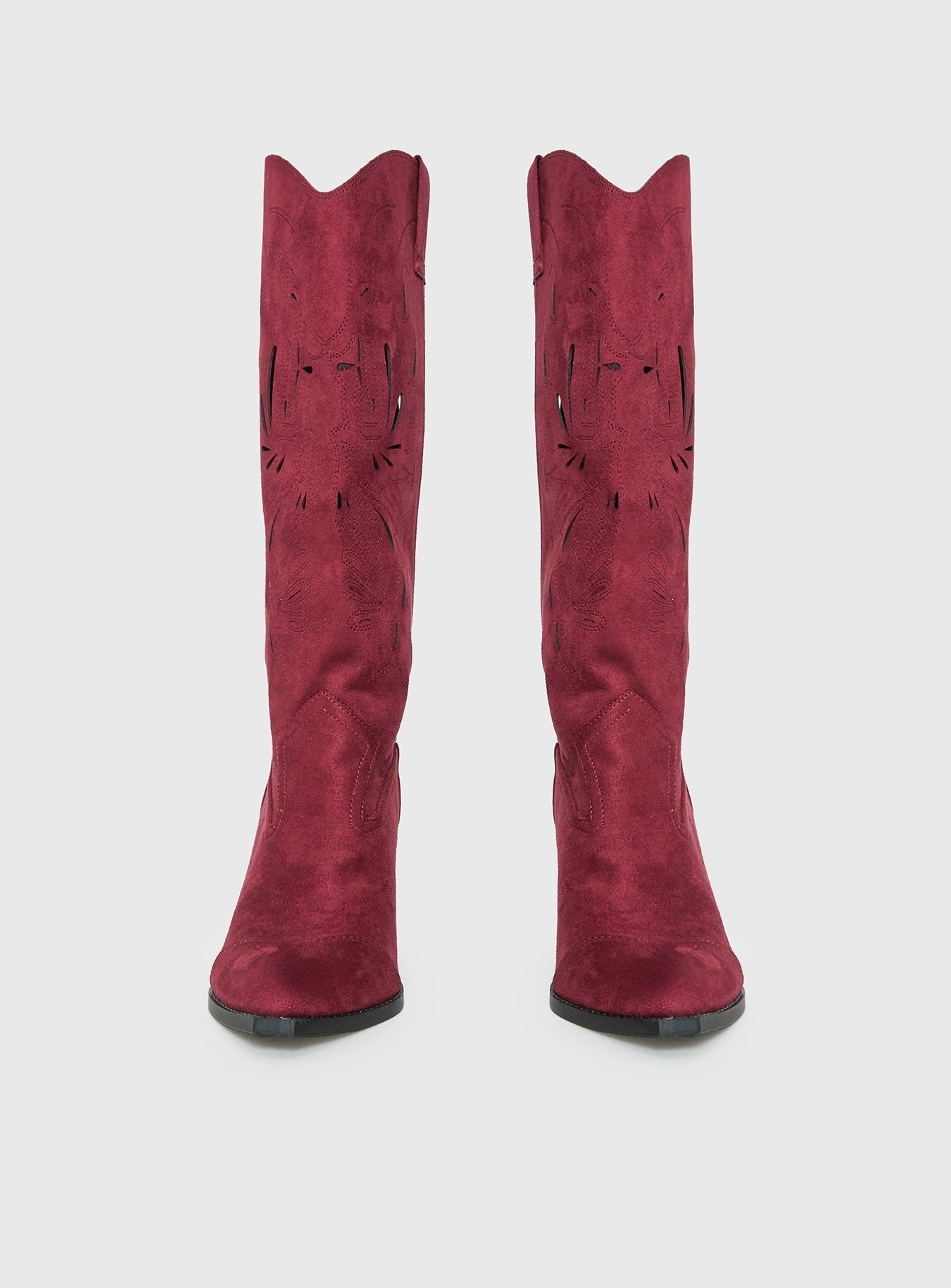 Ronso Faux Suede Cowboy Boots Burgundy