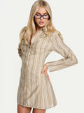 In Your Arms Long Sleeve Tie Back Mini Dress Brown Stripe