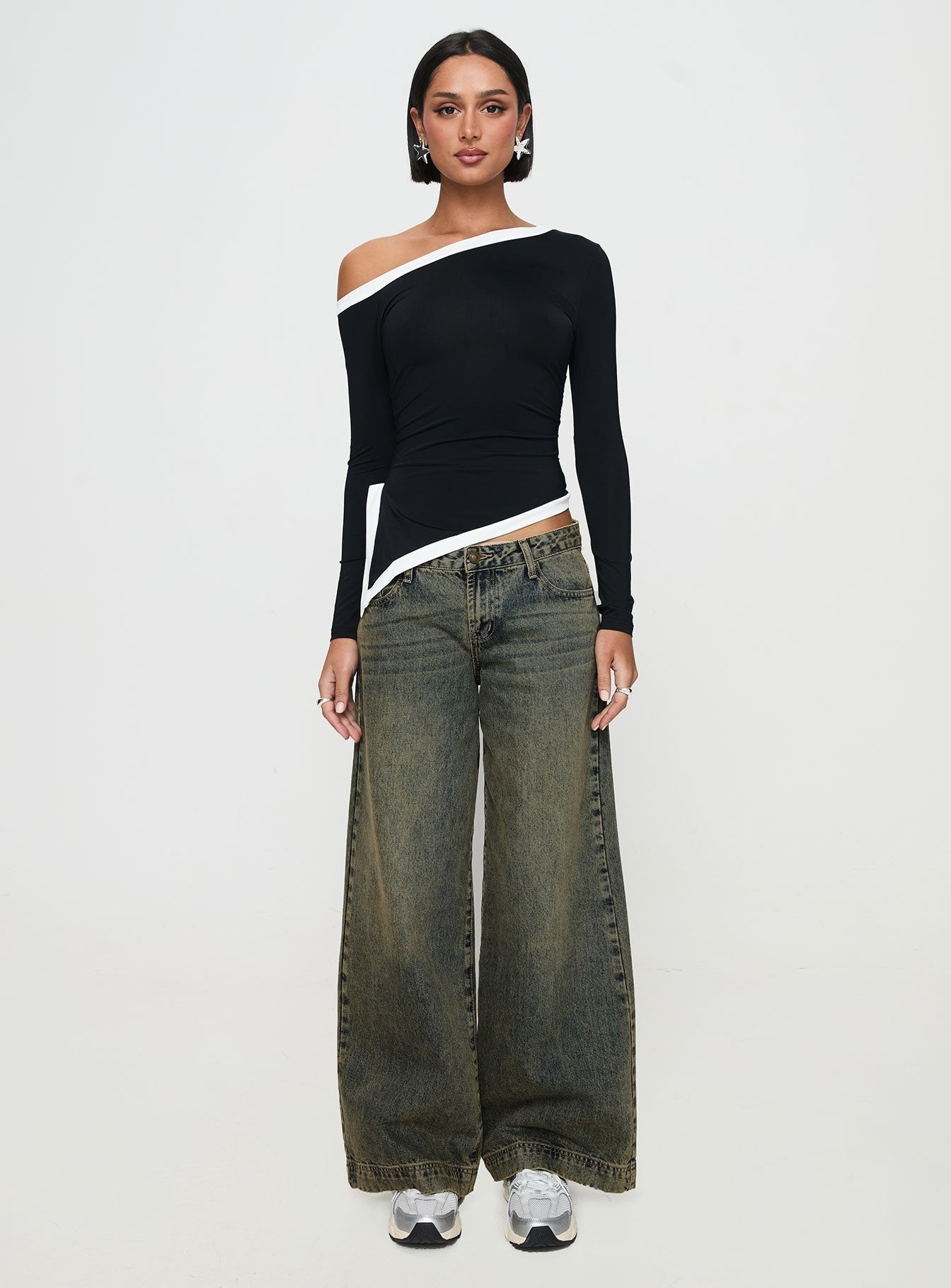 Fake Smile Long Sleeve Top Black