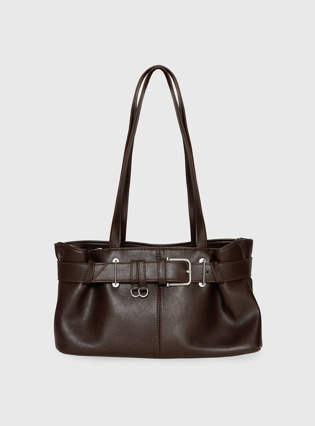 Views Of Capri Faux Leather Buckle Shoulder Bag Dark Brown