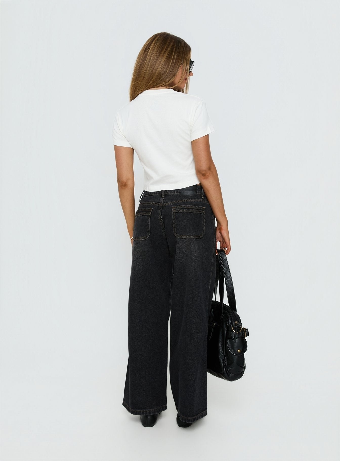 Lifetimes Mid Rise Wide Leg Cargo Jeans Washed Black