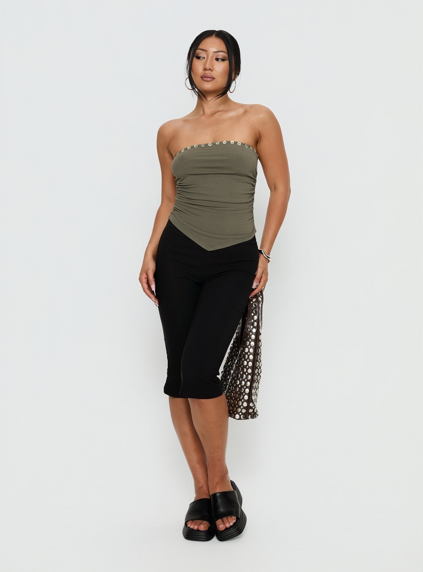 Kellyn Button Detail Strapless Top Green