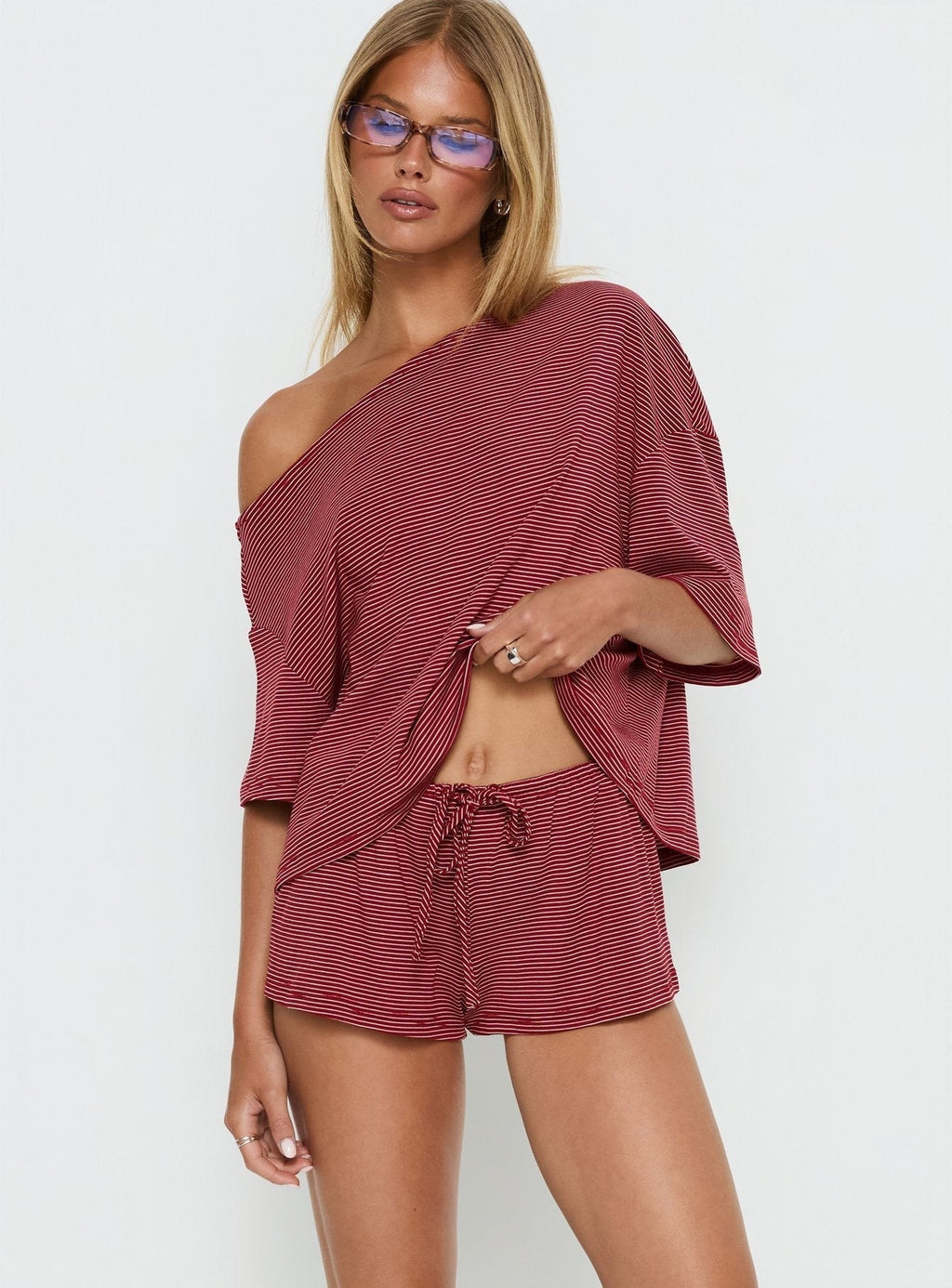 Sugar Surge Tie Waist Shorts Cherry Stripe