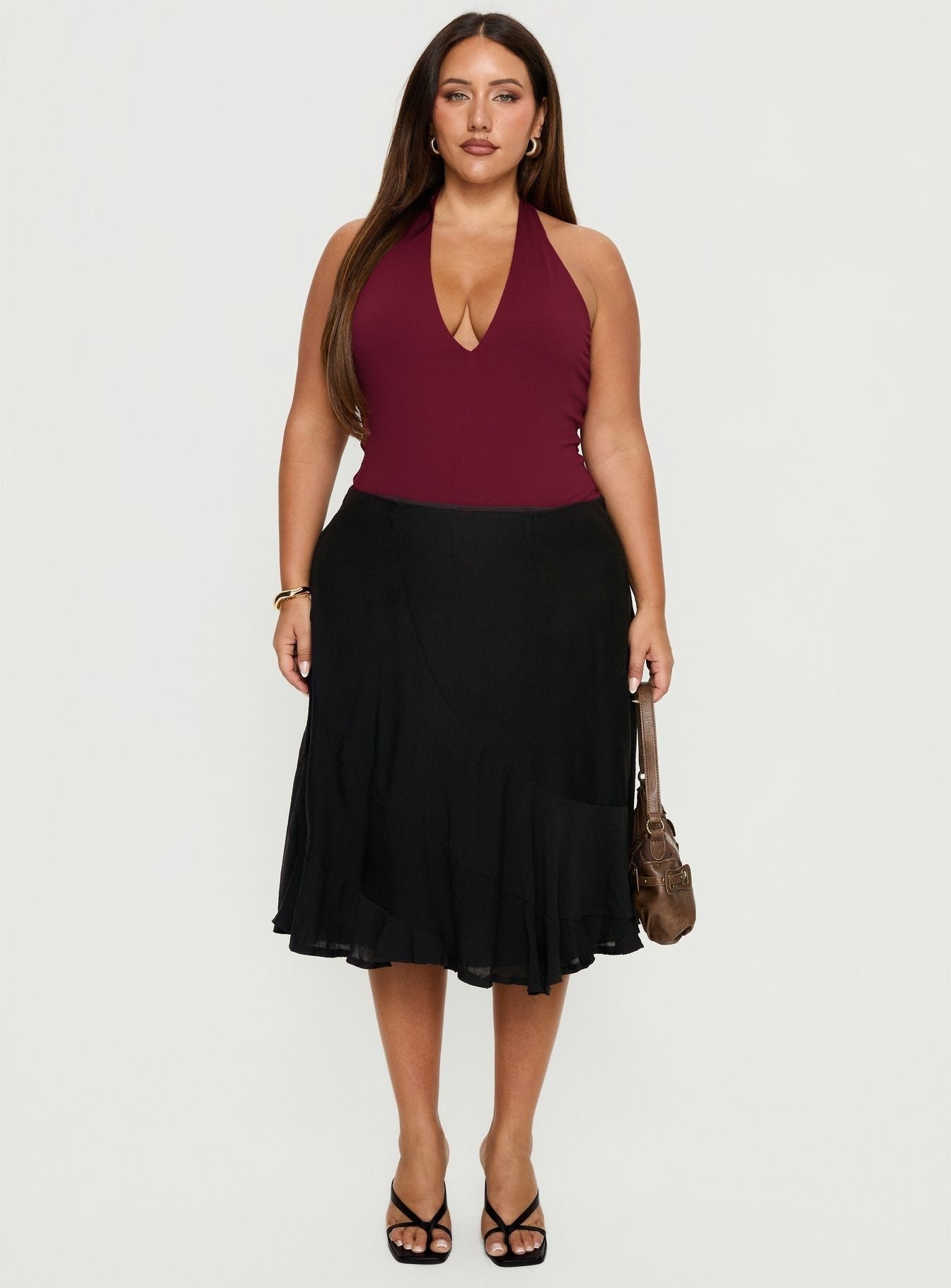 Someone New Halter Bodysuit Burgundy Curve