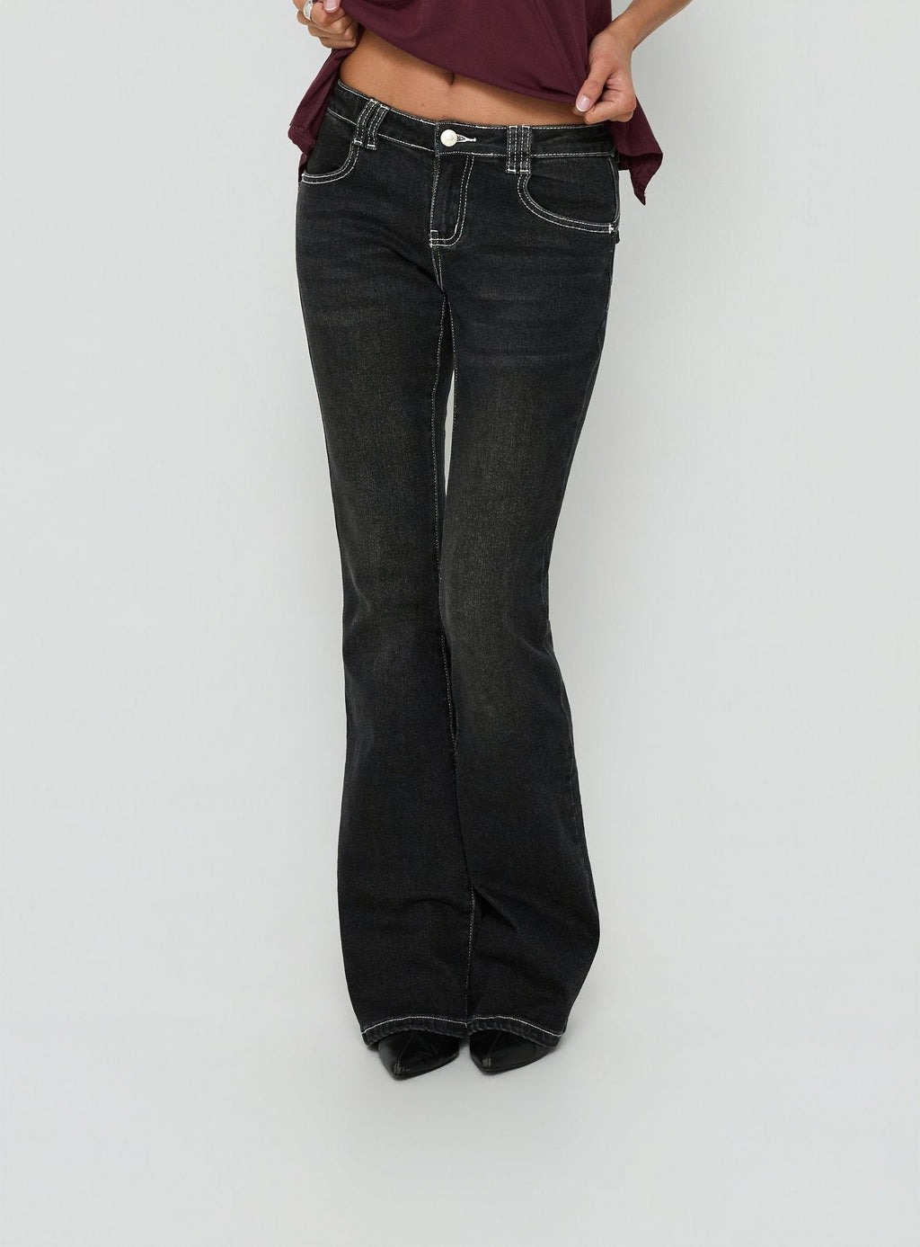 Clynee Ultra Low Rise Bootleg Jeans Vintage Black