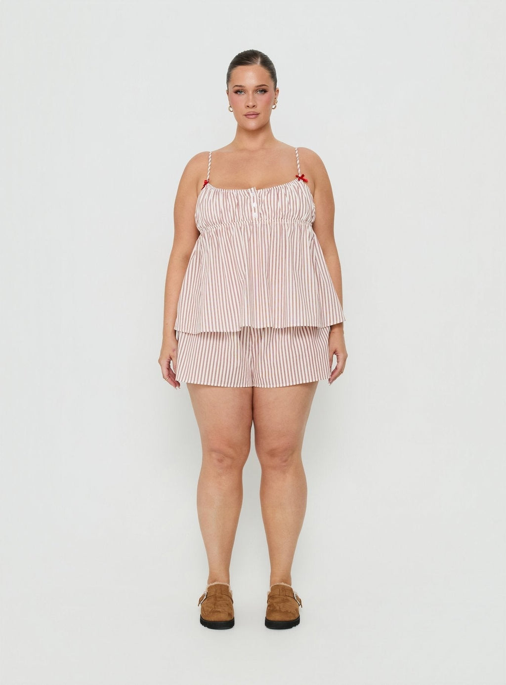 Chill Club Sleep Peplum Top Red / White Stripe Curve