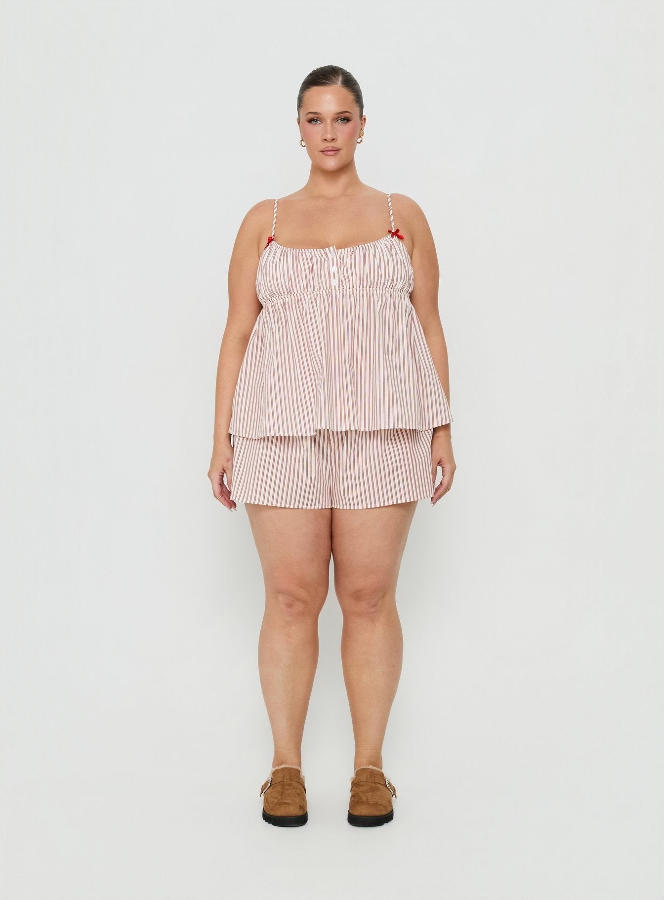 Chill Club Sleep Peplum Top Red / White Stripe Curve