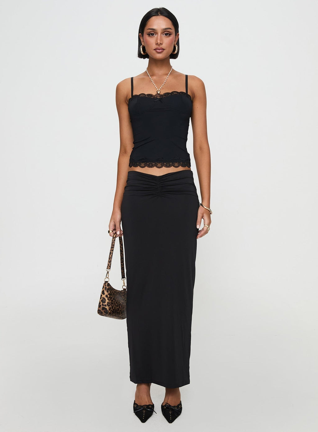 Kalyn Ruched Front Maxi Skirt Black