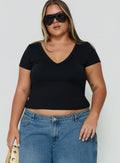 Daily Define Deep V Short Sleeve Top Black Curve