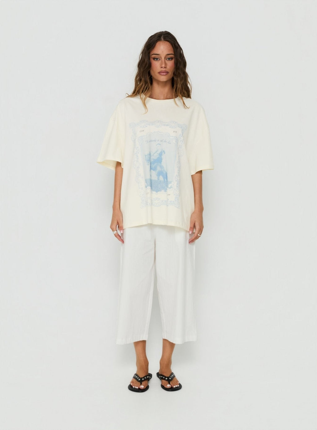Soft Launch Stamp Oversized Graphic Tee Cream