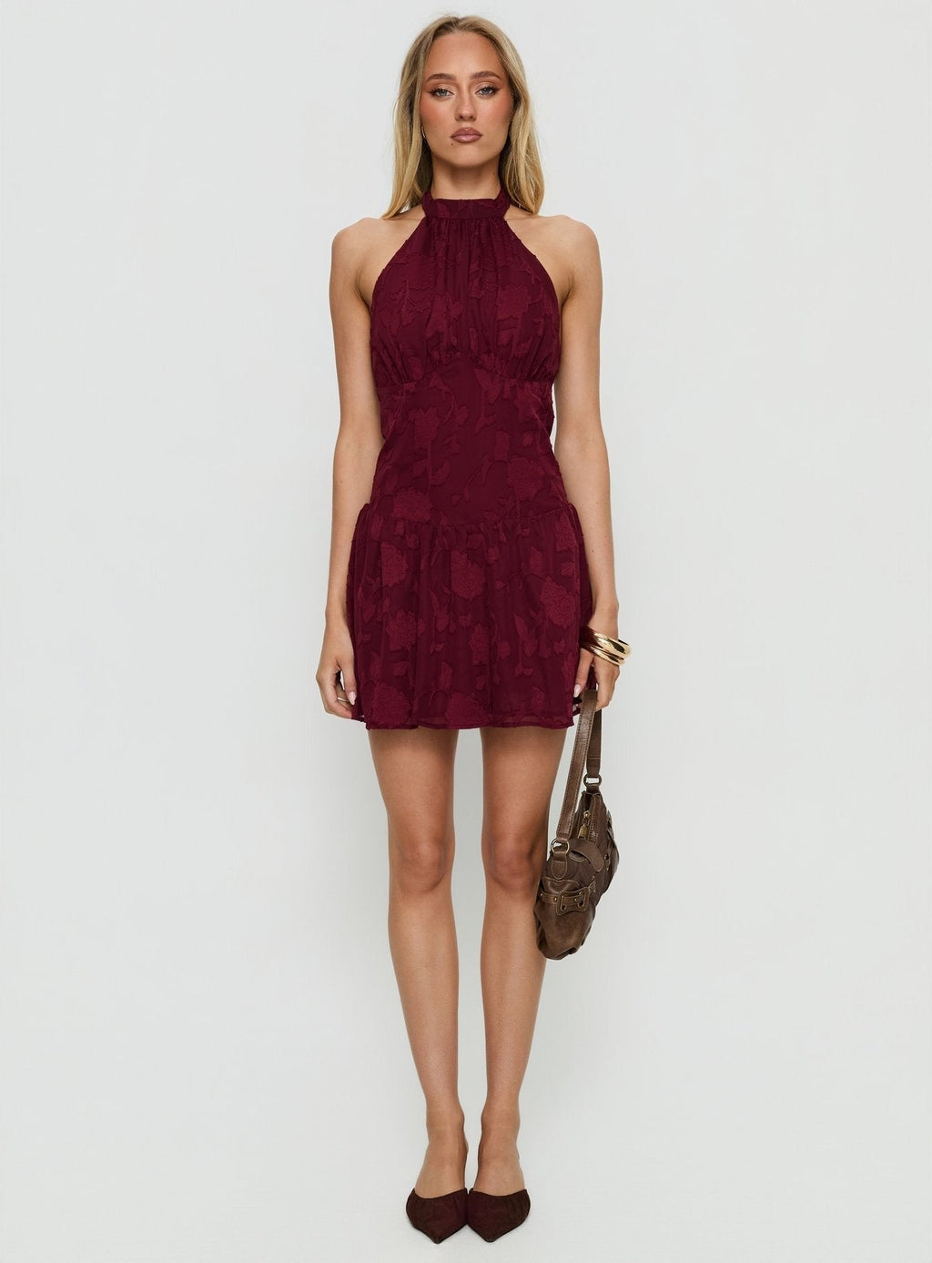 Devane High Neck Halter Romper Red