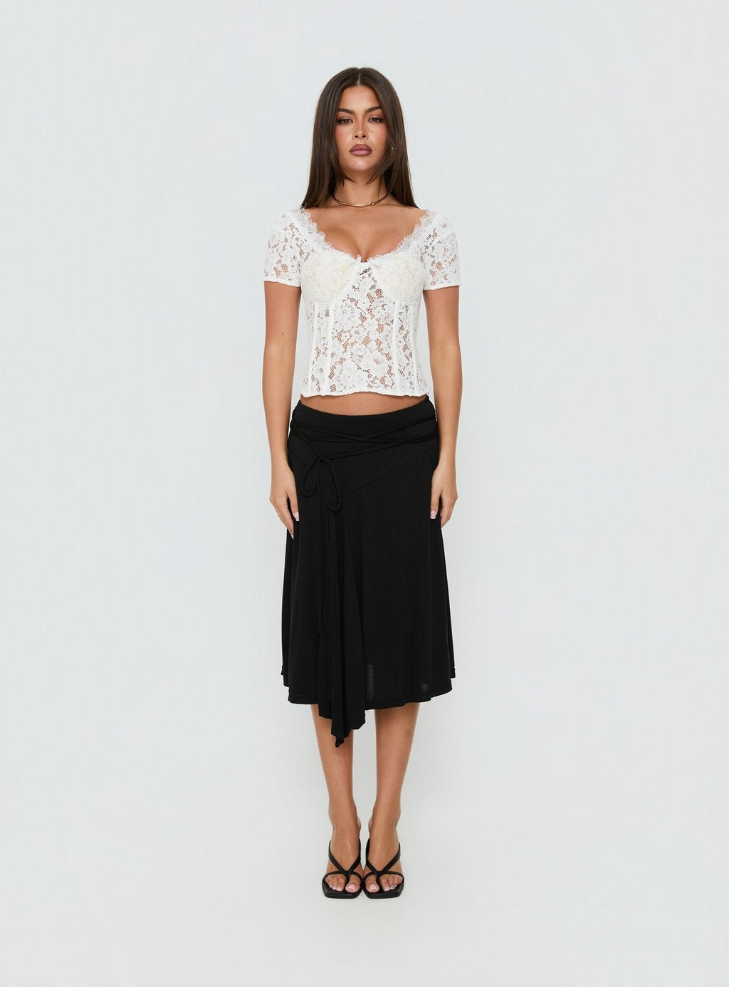 Miquela Short Sleeve Corset Lace Top White