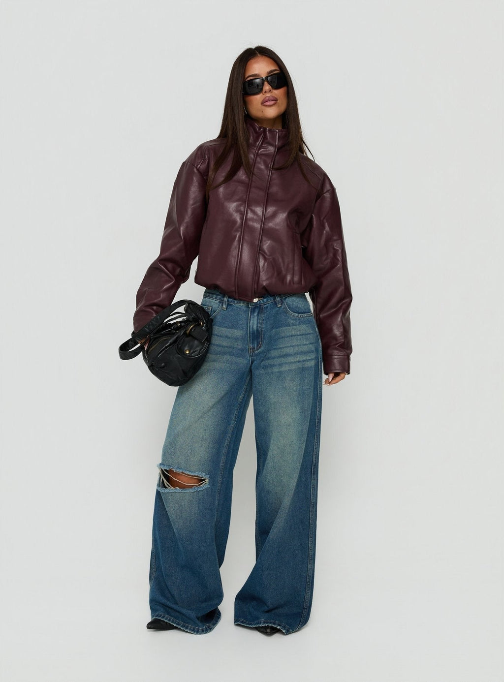 Ramos Low Rise Wide Leg Distressed Jeans Dark Indigo