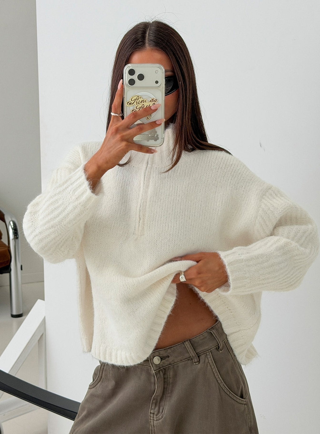 Klarina Rib Knit Quarter Zip Jumper Cream