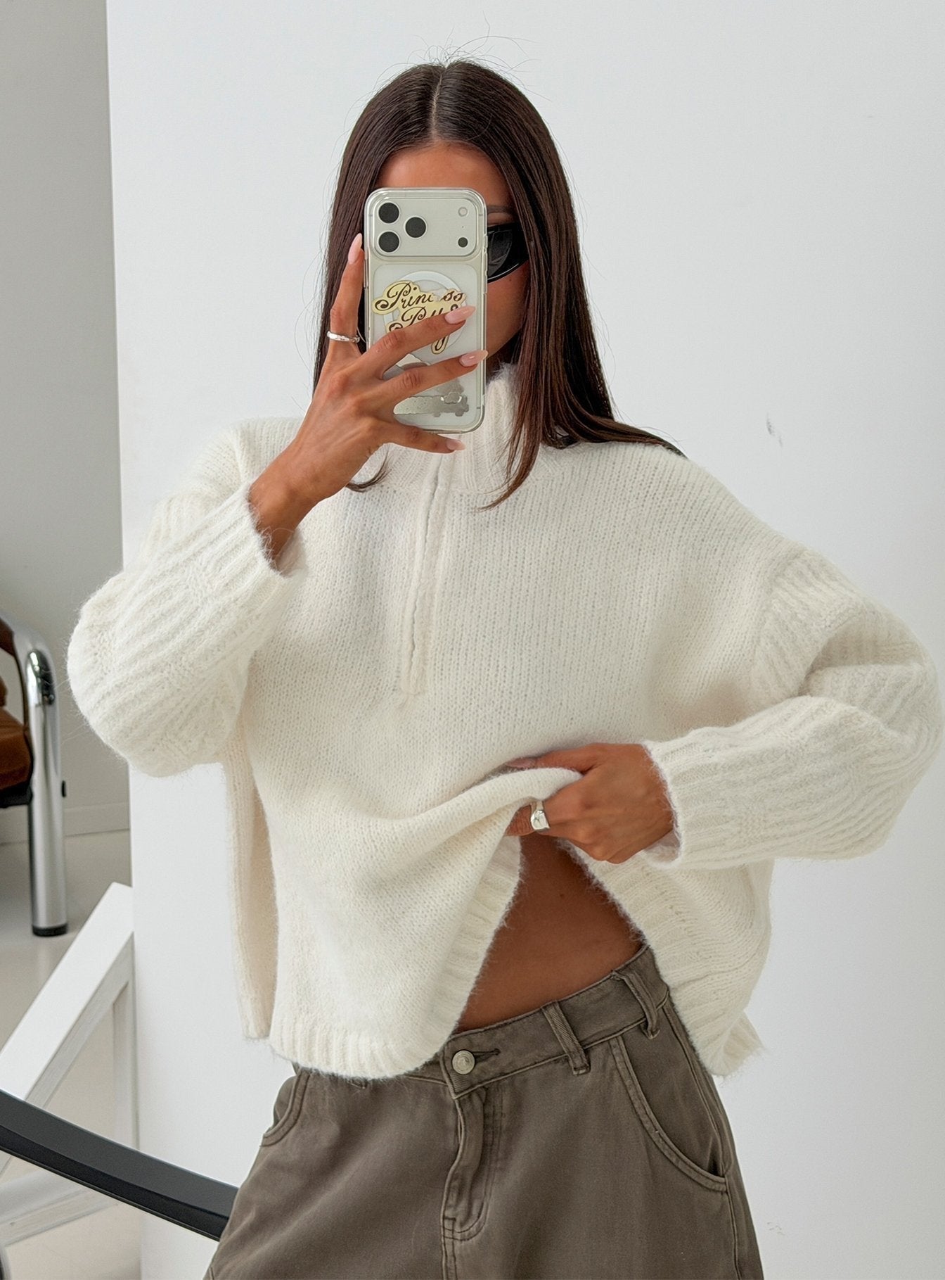 Klarina Rib Knit Quarter Zip Jumper Cream
