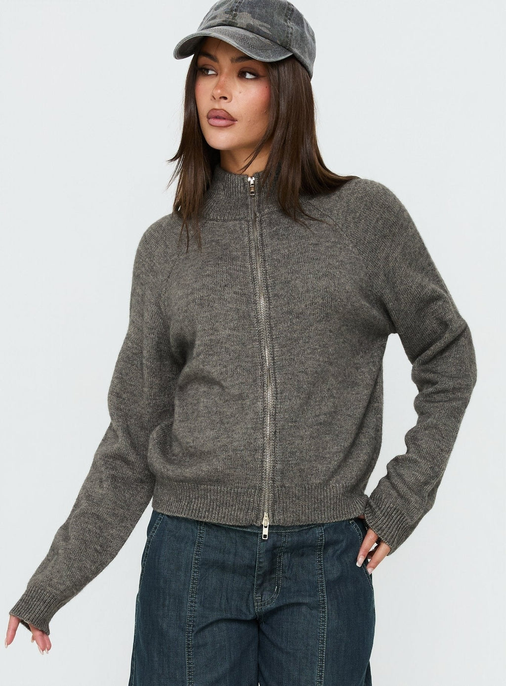 Kaylei Zip Through Cardigan Charcoal