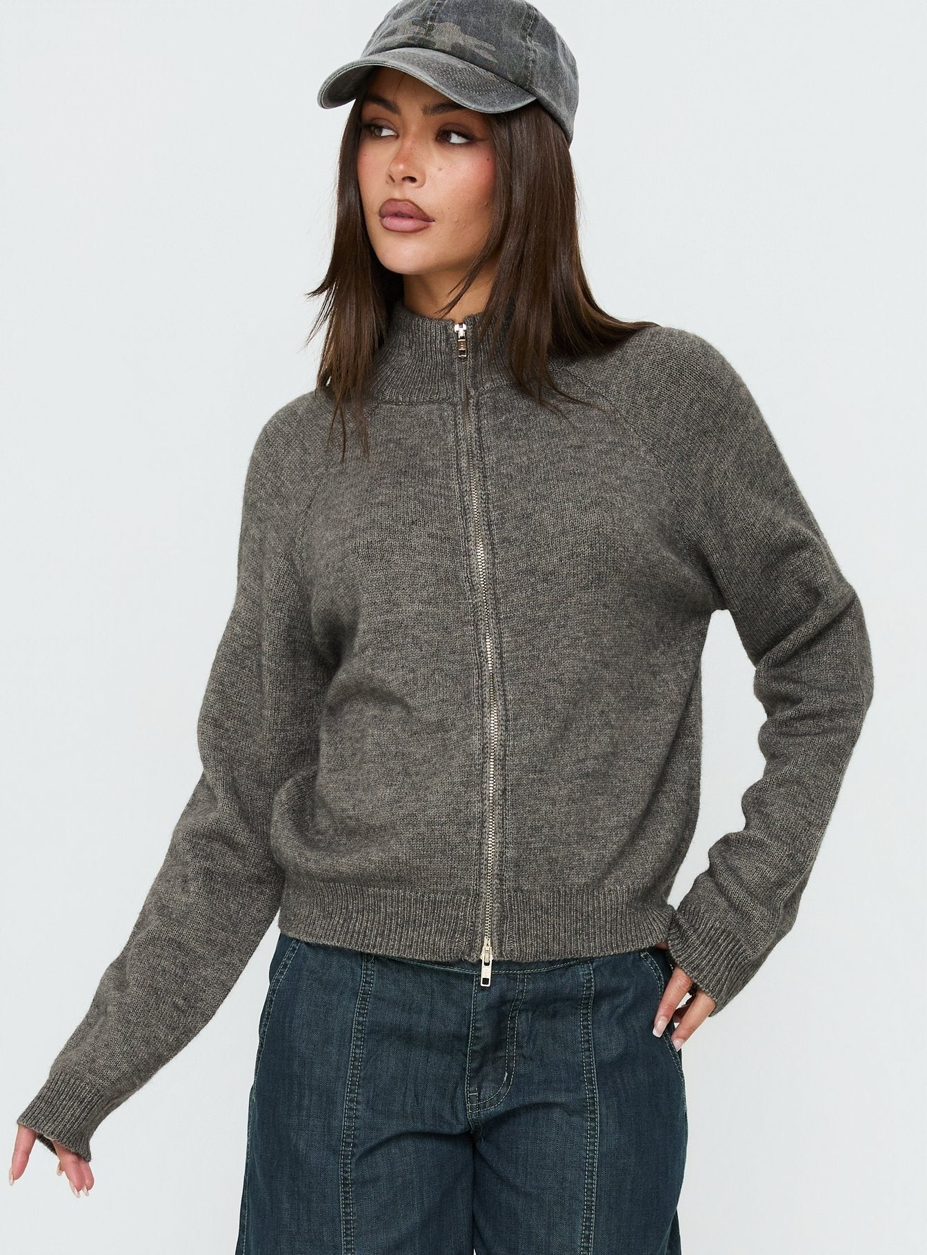 Kaylei Zip Through Cardigan Charcoal