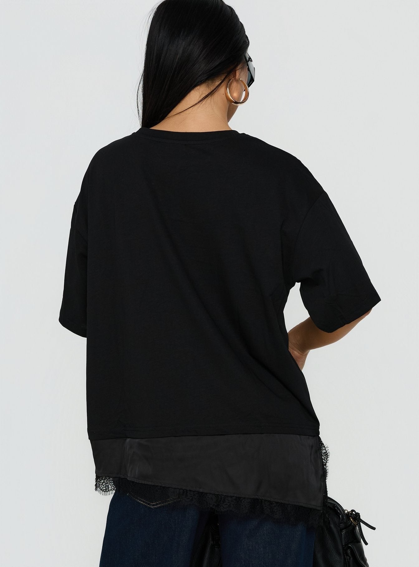 Dalarie Layered Lace Oversized Tee Black