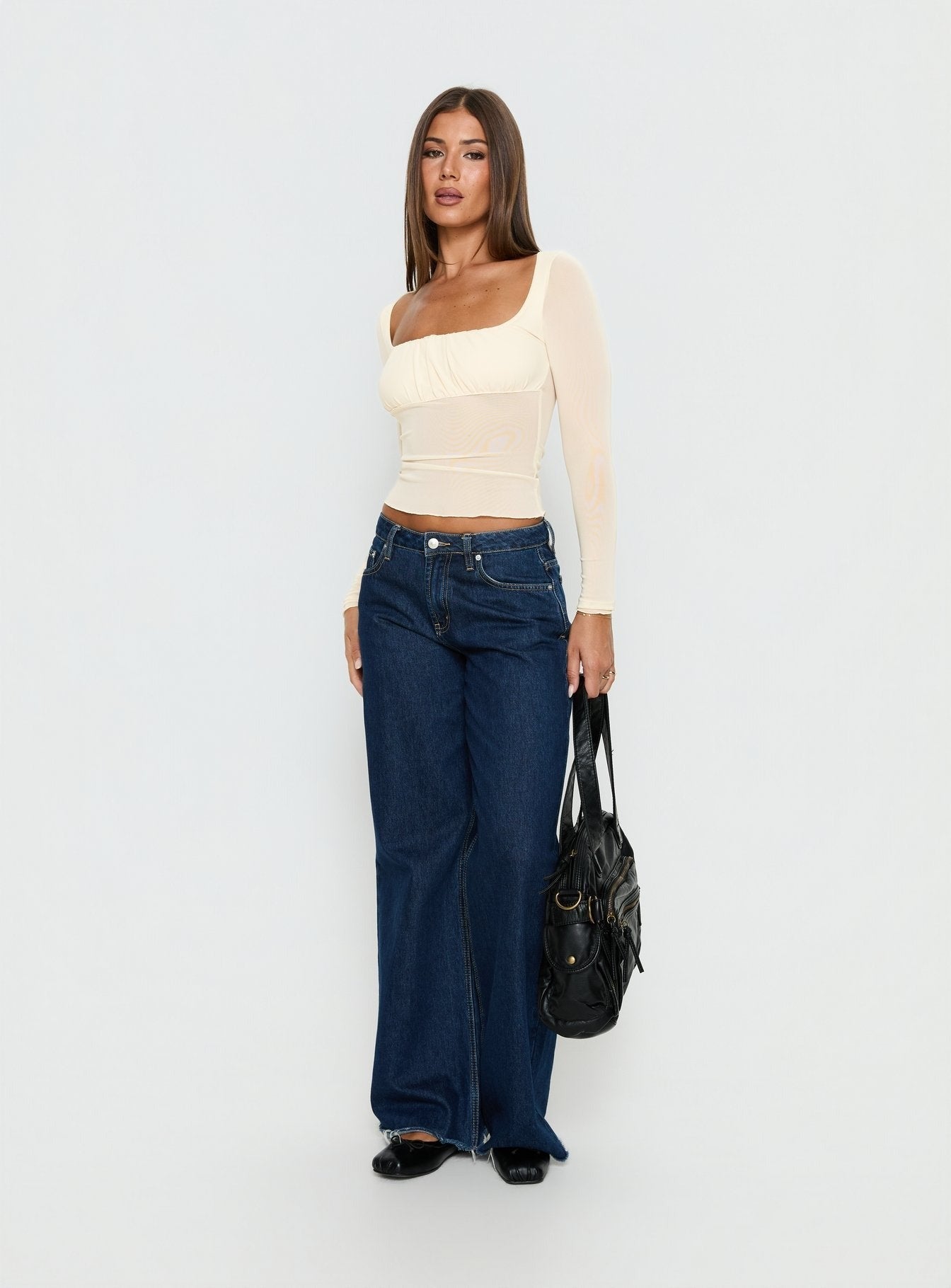 Victoire Long Sleeve Mesh Top Beige