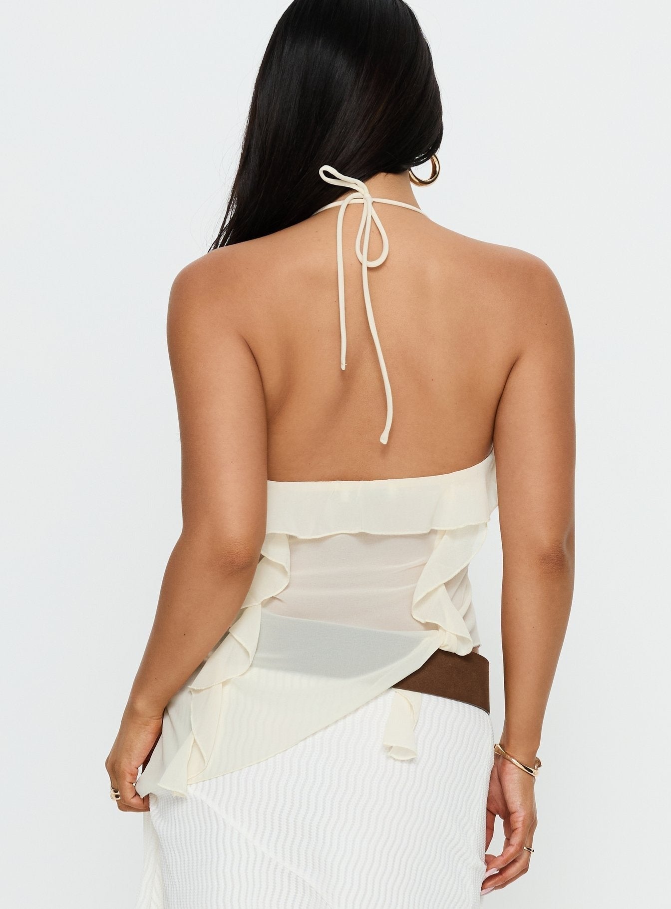 Dedra Sheer Frill Top Cream