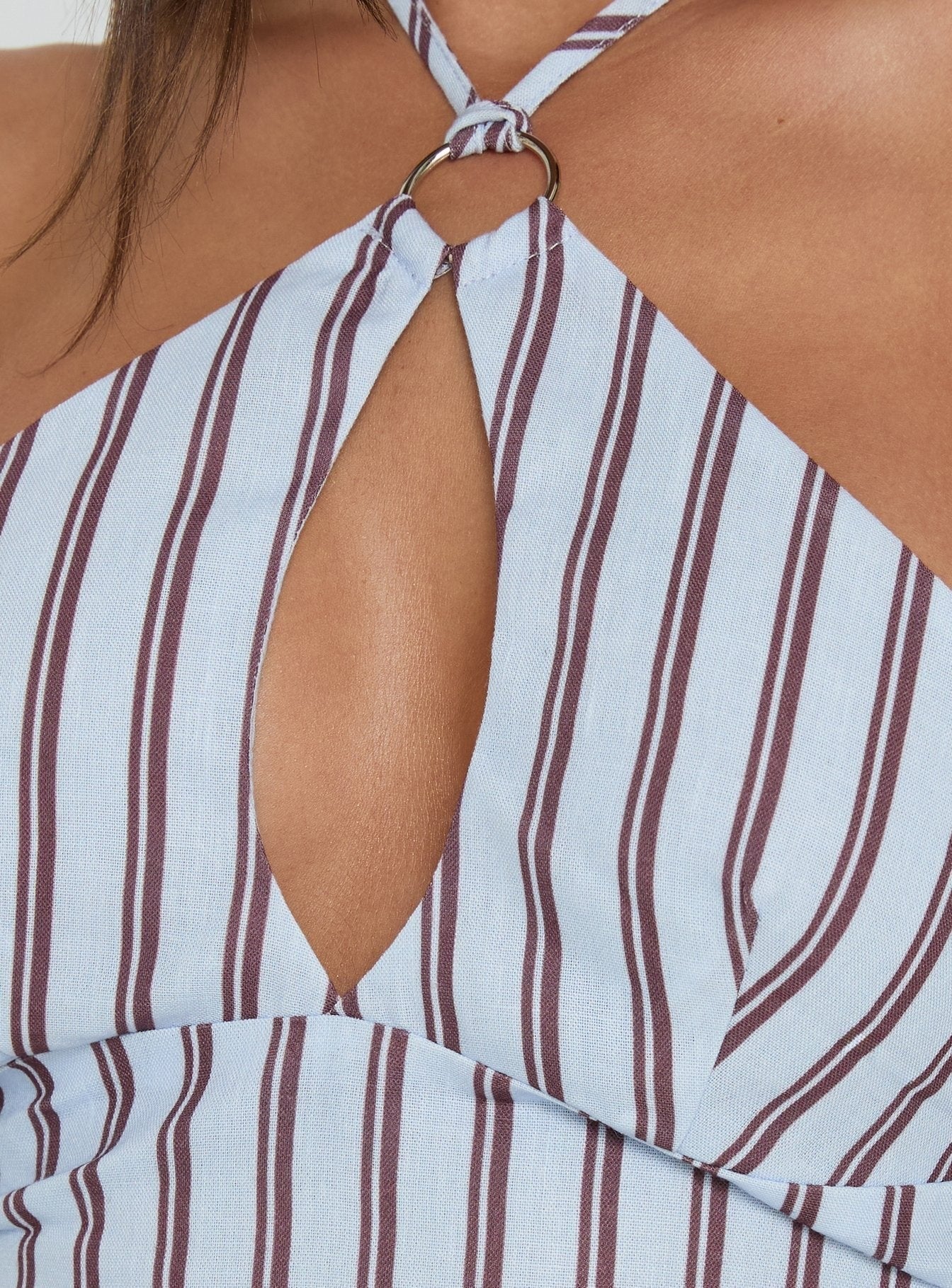 Idiana Halter Keyhole Top Blue Stripe