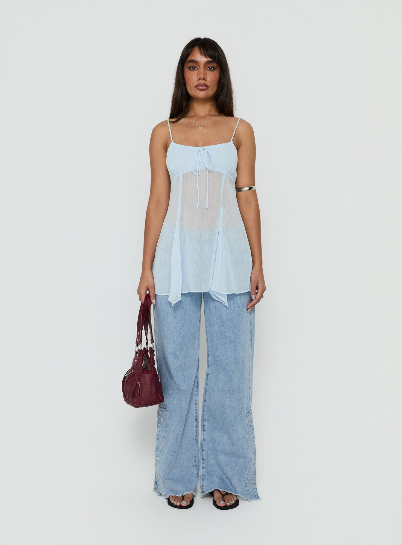 Fabriana Babydoll Sheer Top Blue