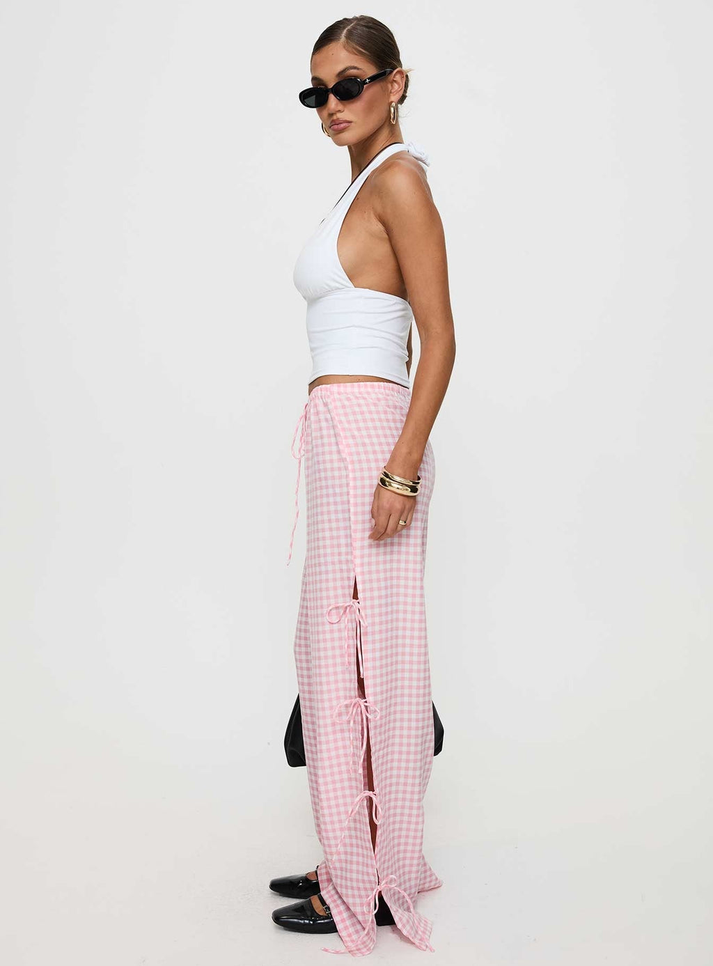 Villa Donna Bow Pants Pink Check