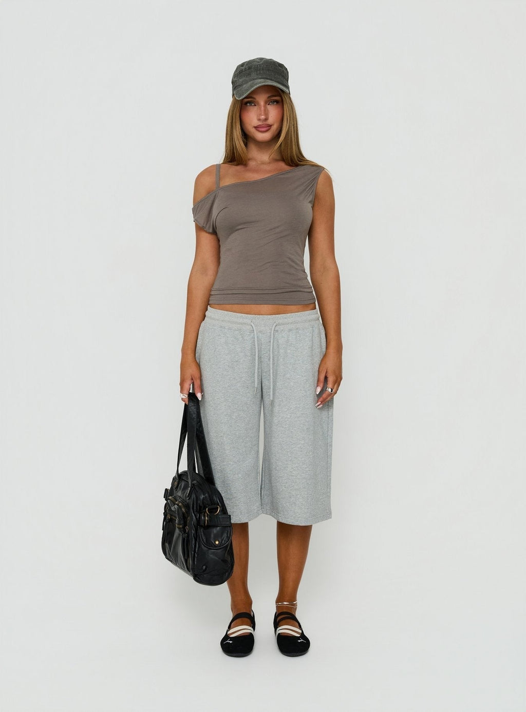 Klaretta Off Shoulder Draped Layered Top Grey