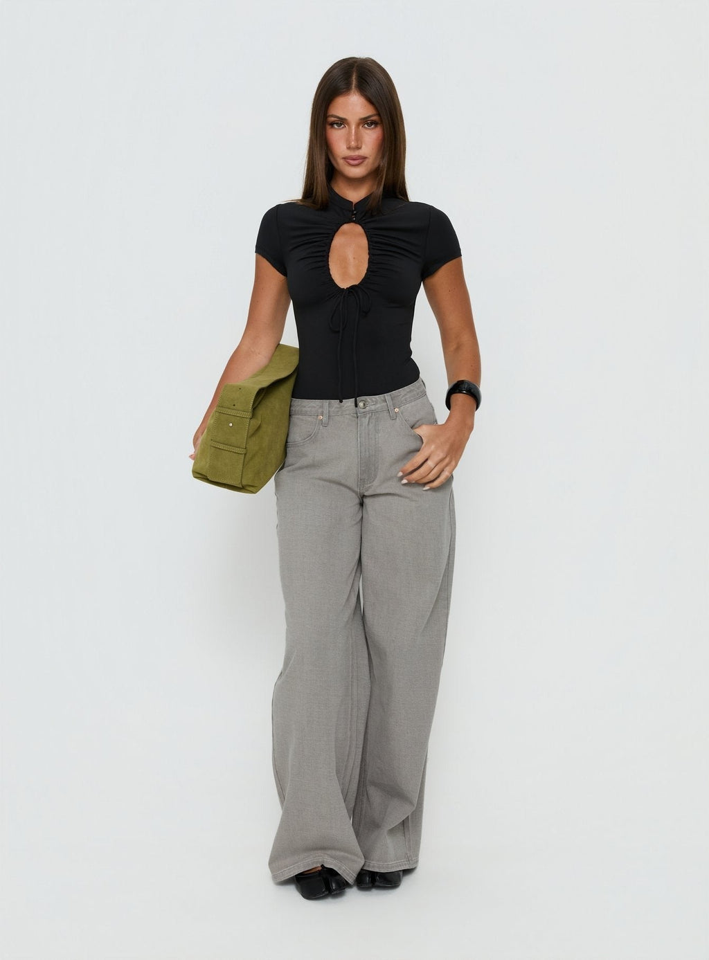 Maeci Ruched Tie Detail Bodysuit Black