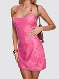 Loella Beaded Halter Mini Dress Pink Floral
