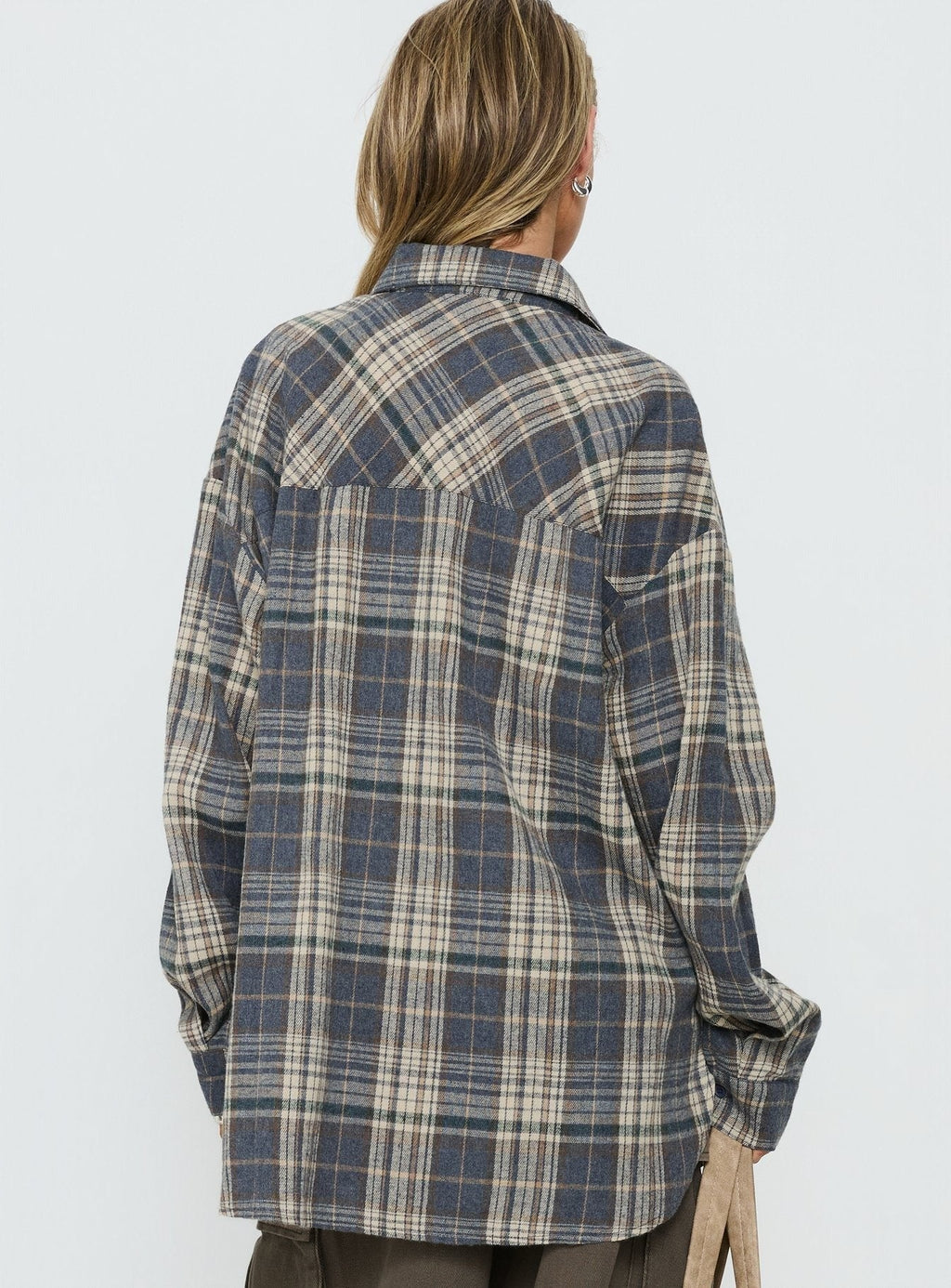 Clarity Oversized Long Sleeve Shirt Ash Plaid