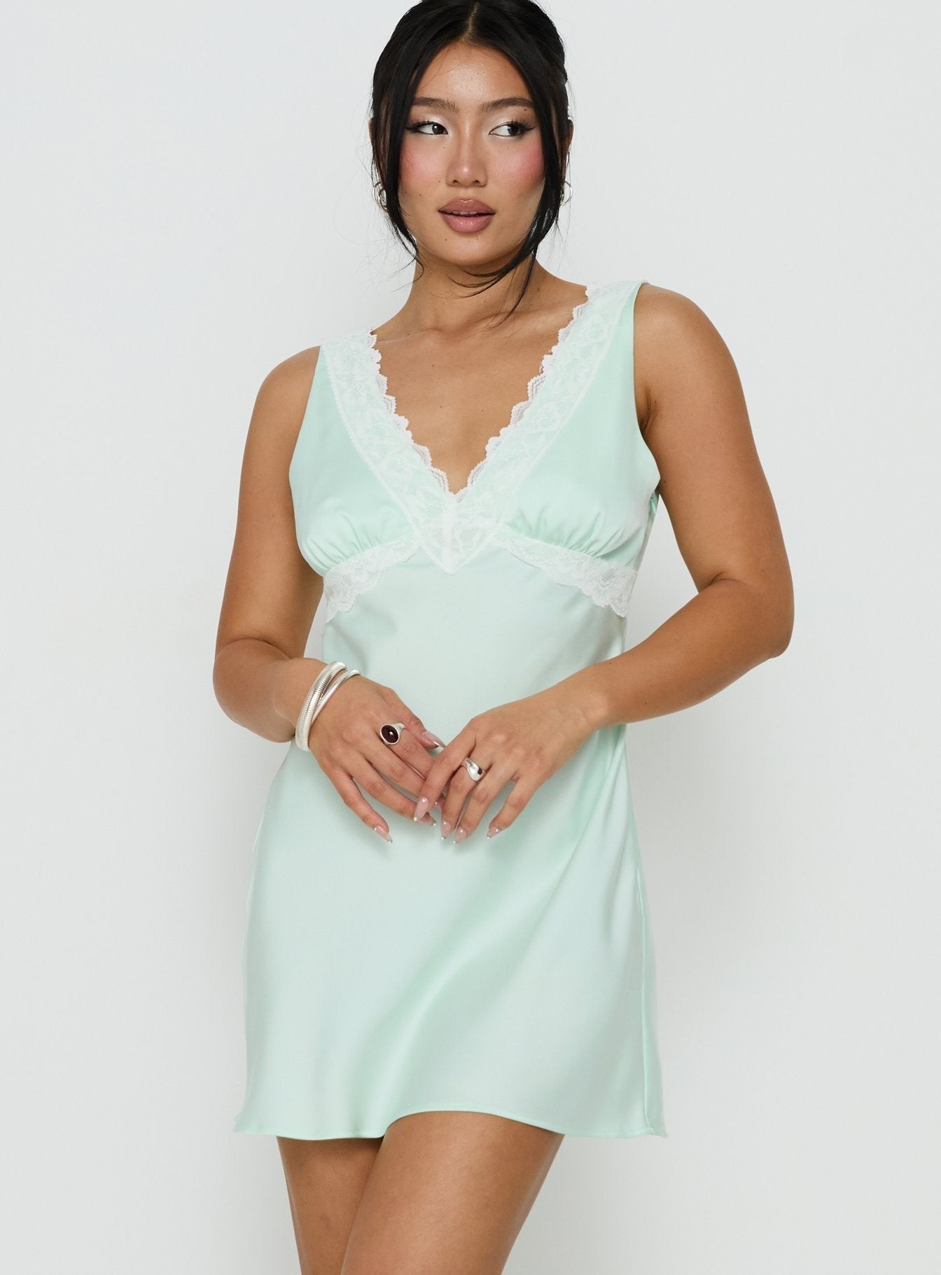 Laurelia Lace V Neck Mini Dress Jelly Mint