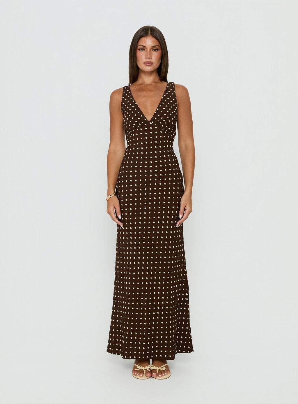 Nellie Maxi Dress Brown Polka Dot Tall