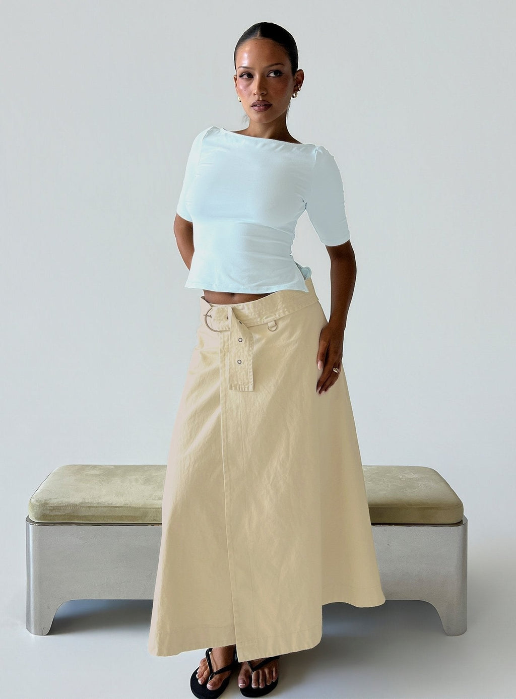 True Visions Belted Maxi Skirt Sand