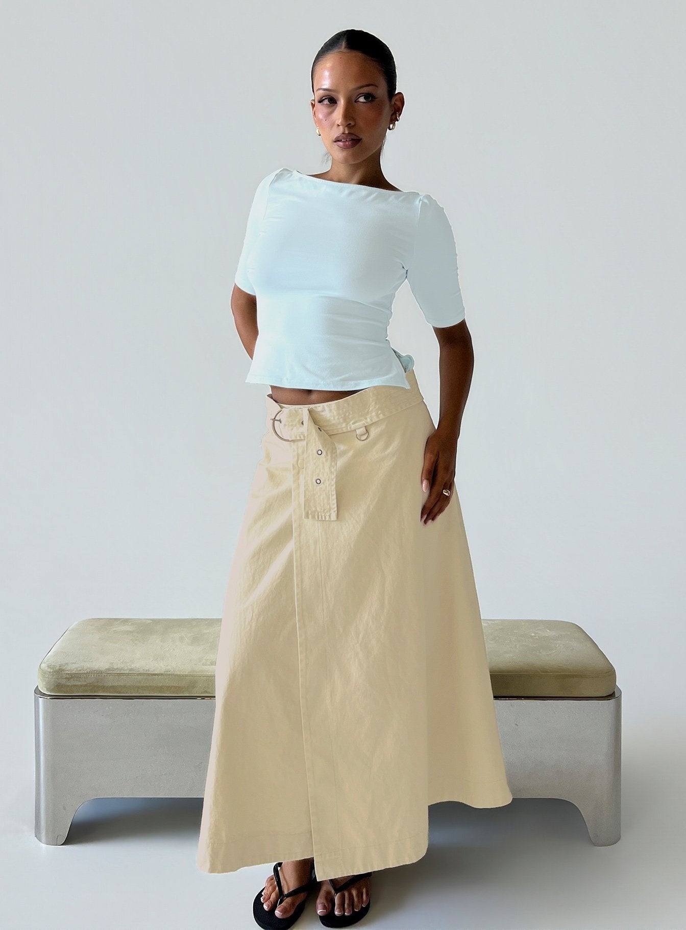 True Visions Belted Maxi Skirt Sand