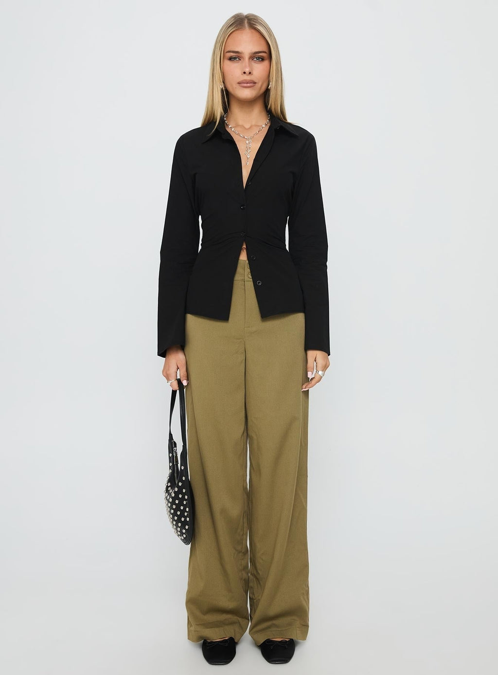Eryx Tie Back Button Up Top Black
