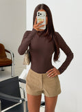 Pirella Mock Neck Long Sleeve Bodysuit Brown