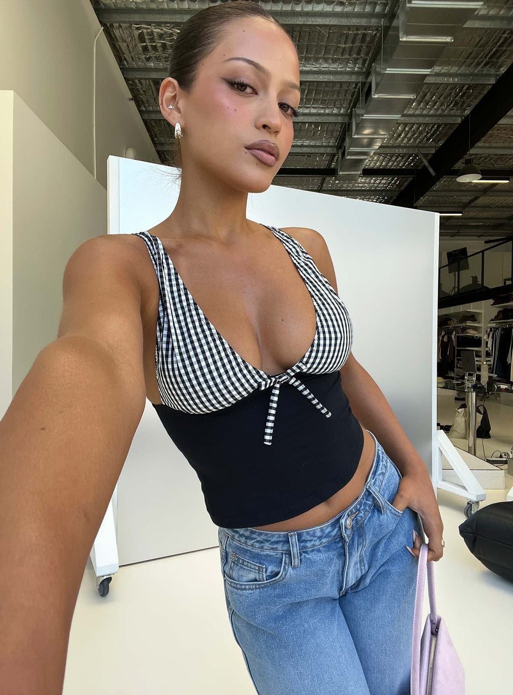 Kary Top Black Gingham
