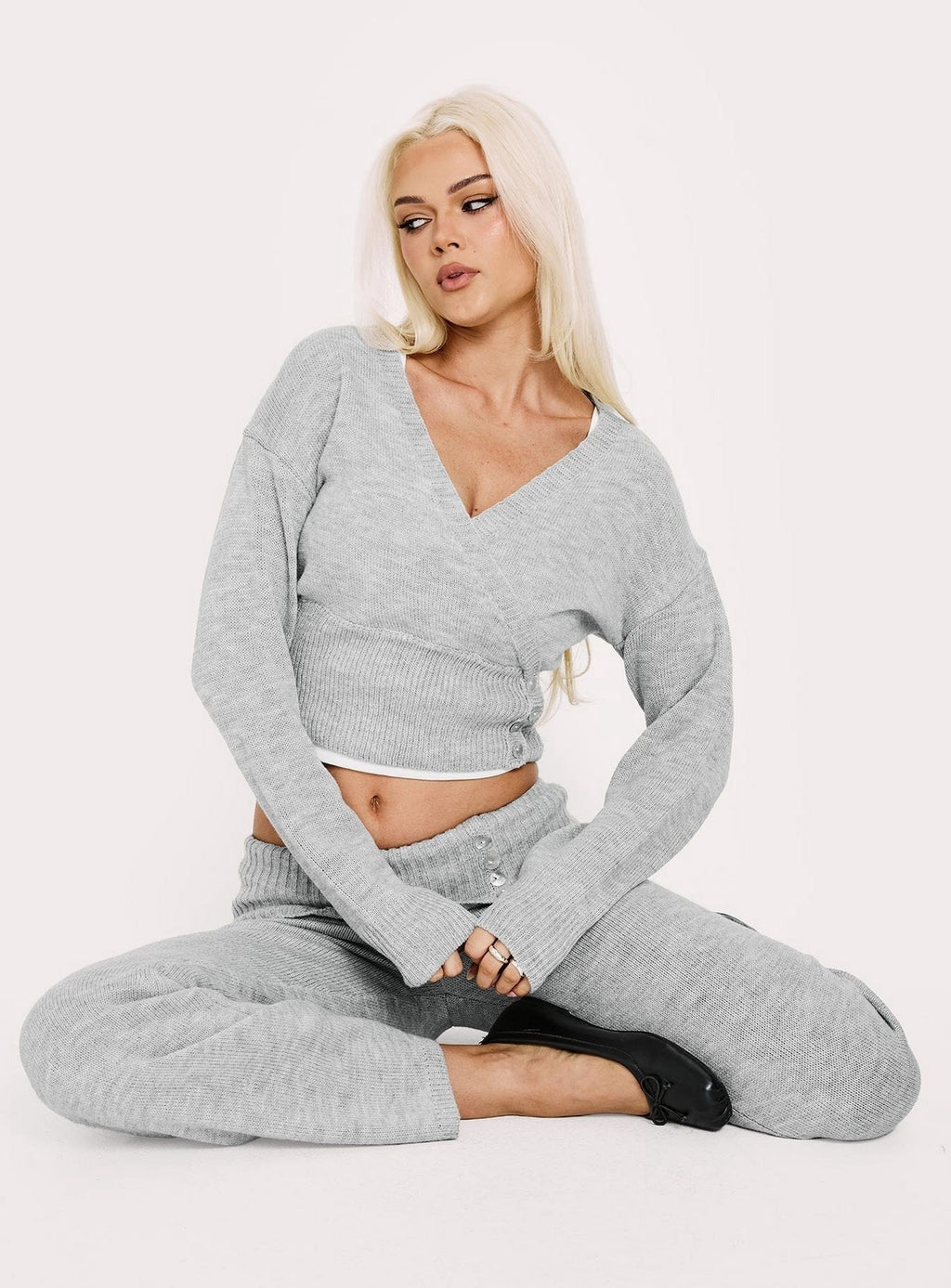 Odeline Wrap Knit Jumper Grey Marle
