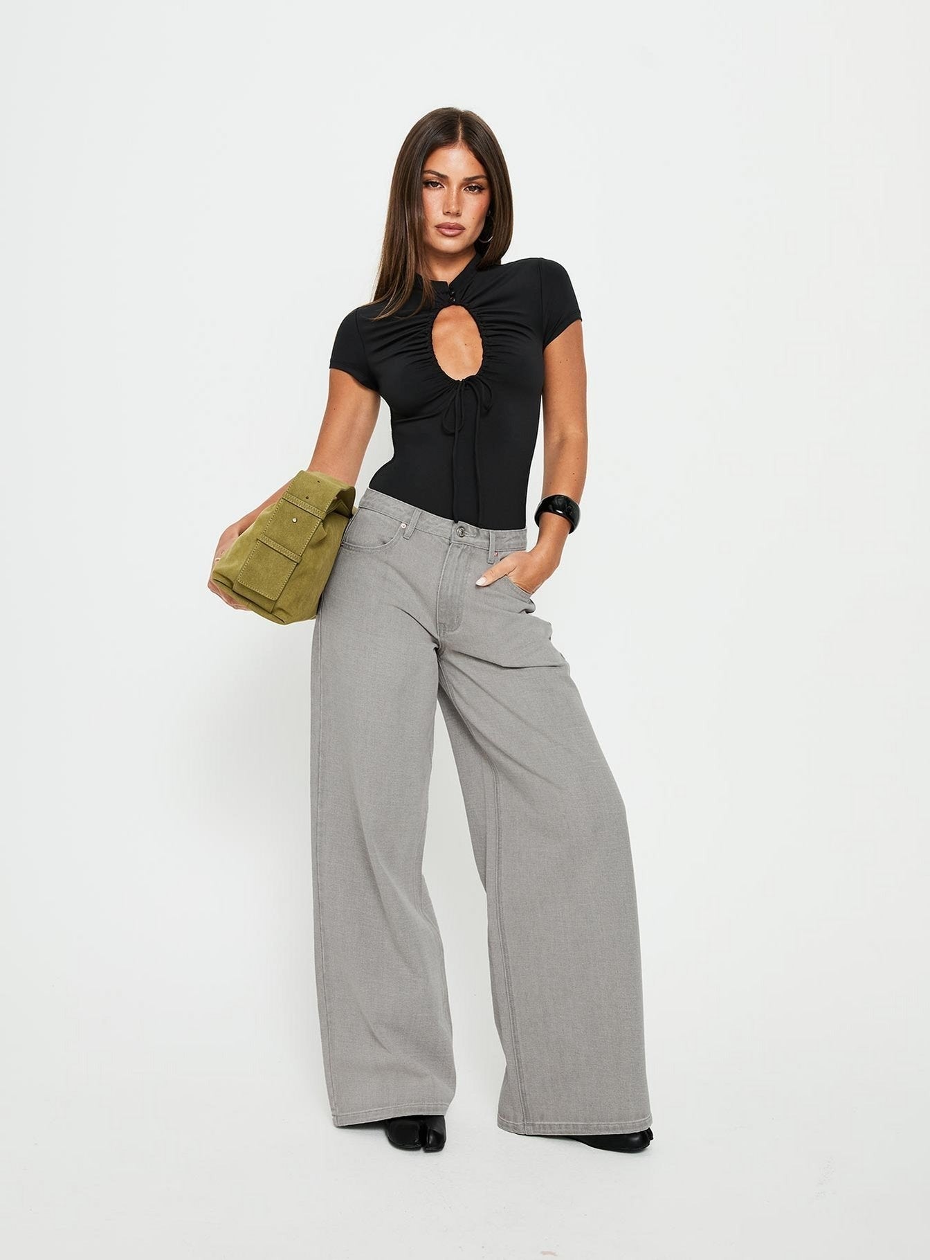 Naylor Mid Rise Wide Leg Jeans Light Grey Wash