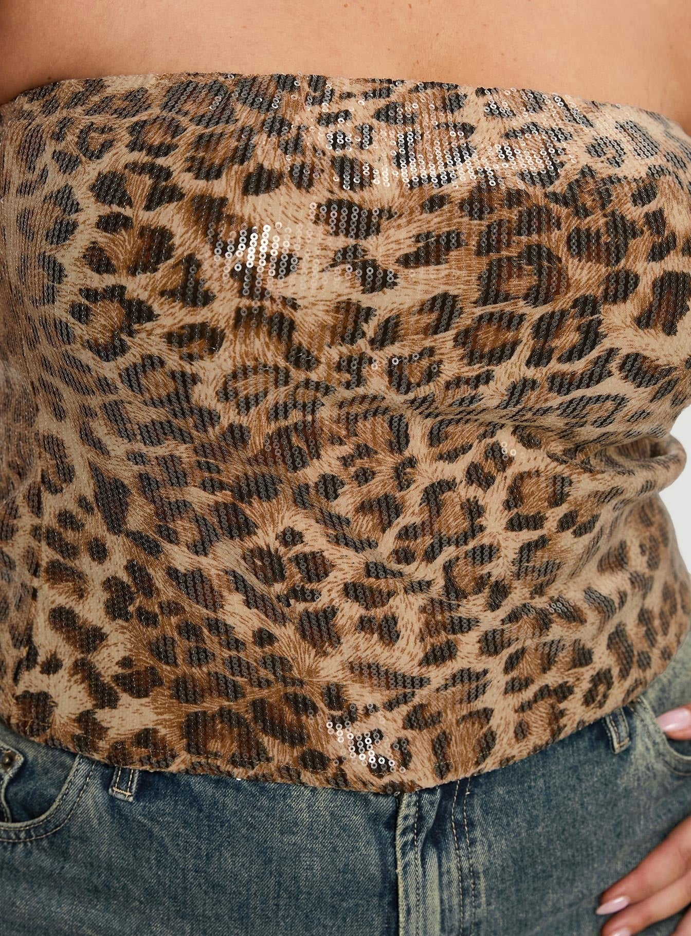 Learn To Fly Strapless Sequin Top Leopard Curve
