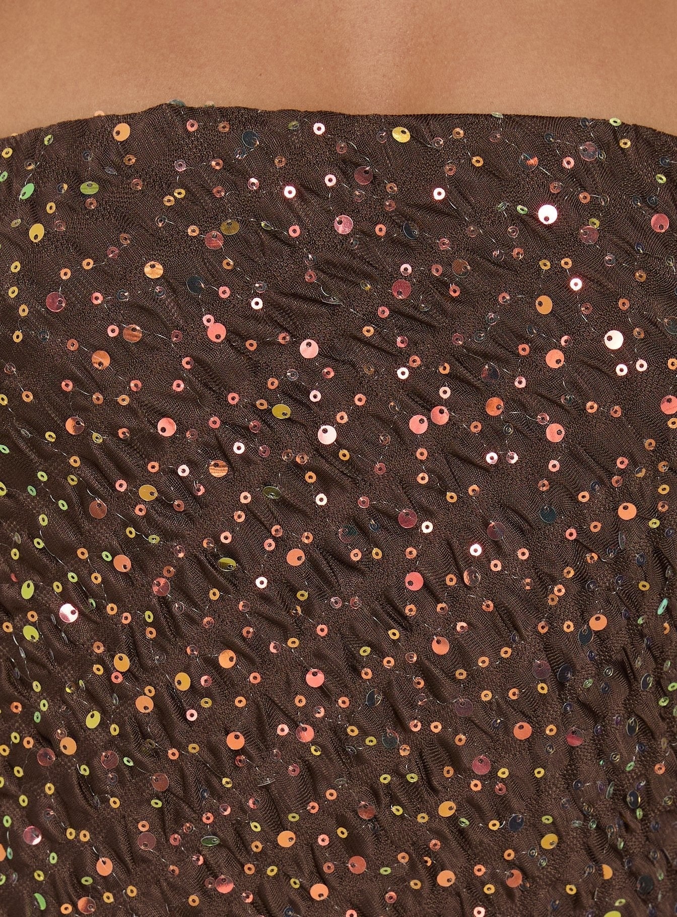 Zohara Sequin Strapless Top Brown