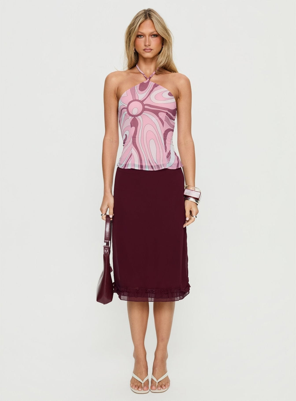 Mayble Arrow Neck Top Pink Swirl